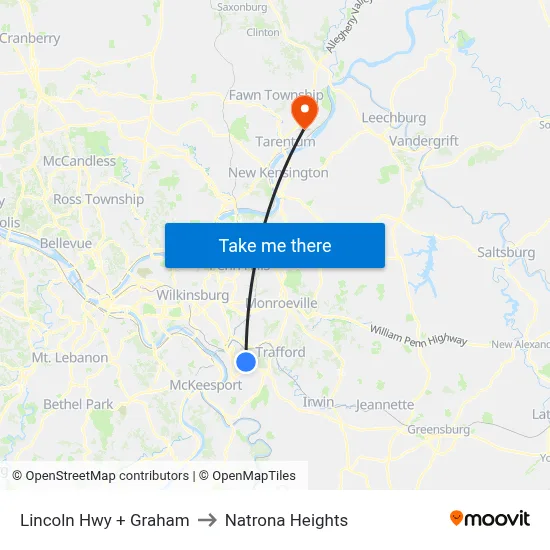 Lincoln Hwy + Graham to Natrona Heights map