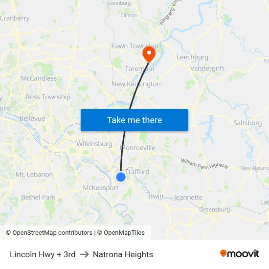 Lincoln Hwy + 3rd to Natrona Heights map
