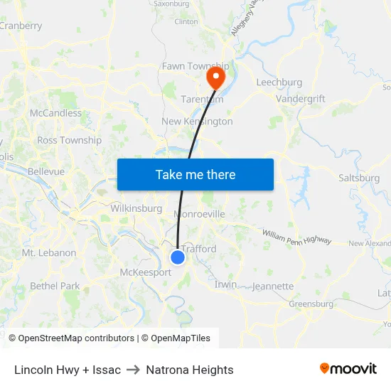 Lincoln Hwy + Issac to Natrona Heights map