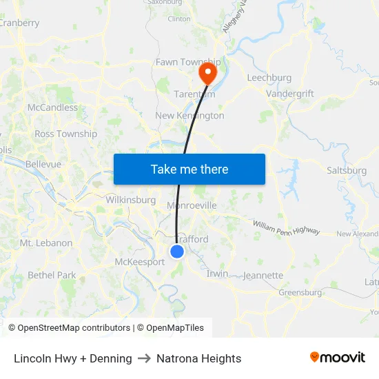 Lincoln Hwy + Denning to Natrona Heights map