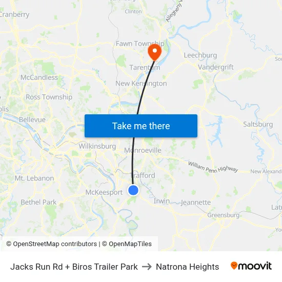 Jacks Run Rd + Biros Trailer Park to Natrona Heights map