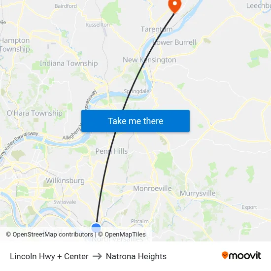 Lincoln Hwy + Center to Natrona Heights map