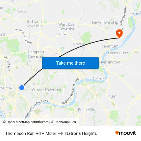 Thompson Run Rd + Miller to Natrona Heights map