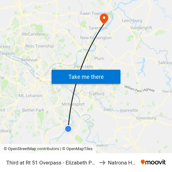 Third at Rt 51 Overpass - Elizabeth Park And Ride to Natrona Heights map