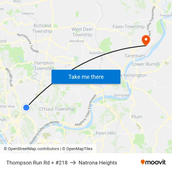 Thompson Run Rd + #218 to Natrona Heights map