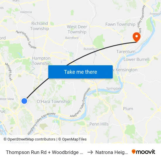 Thompson Run Rd + Woodbridge Apts to Natrona Heights map