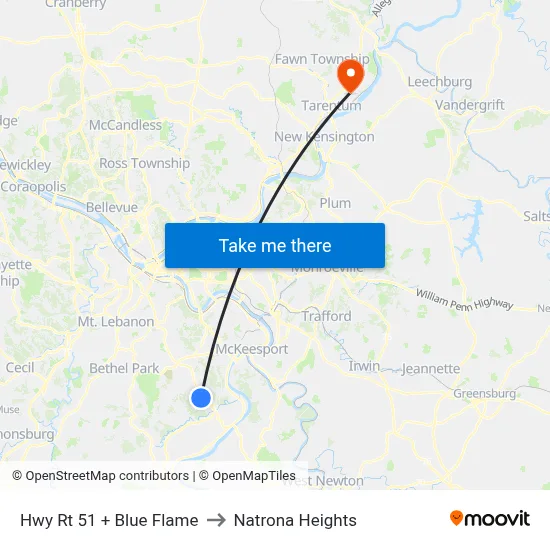 Hwy Rt 51 + Blue Flame to Natrona Heights map