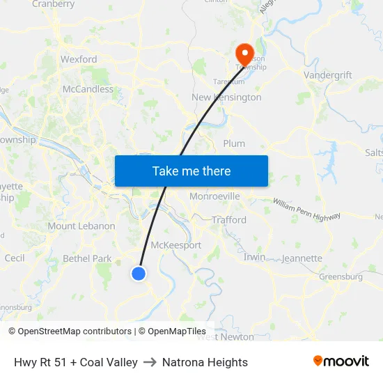 Hwy Rt 51 + Coal Valley to Natrona Heights map