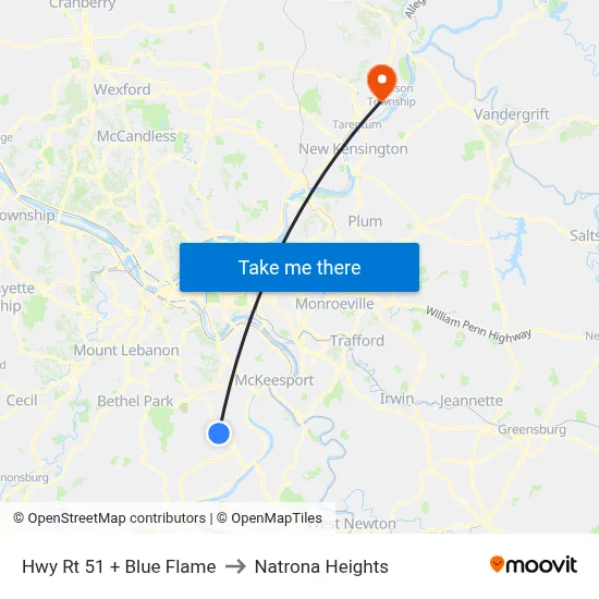 Hwy Rt 51 + Blue Flame to Natrona Heights map