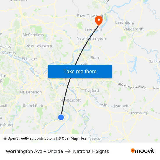 Worthington Ave + Oneida to Natrona Heights map