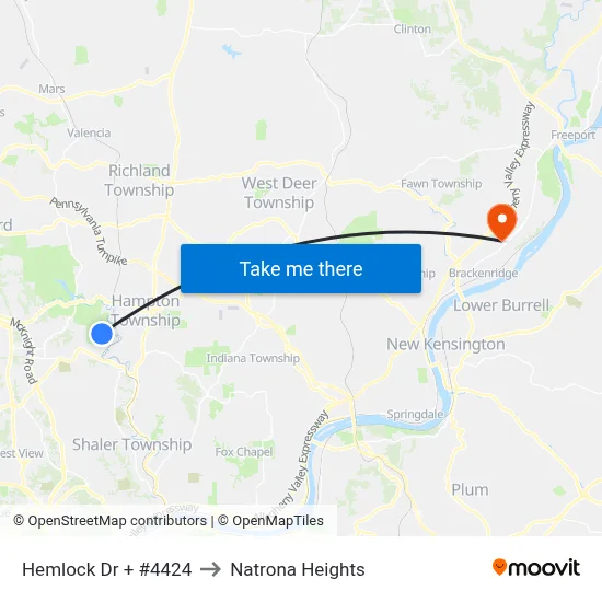 Hemlock Dr + #4424 to Natrona Heights map