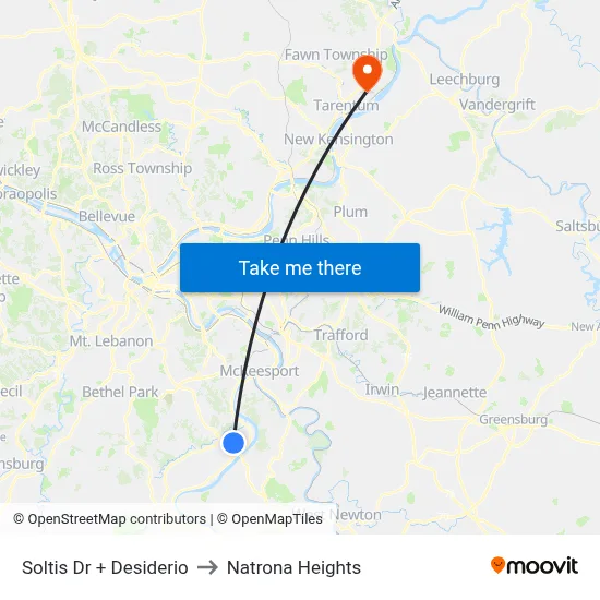 Soltis Dr + Desiderio to Natrona Heights map
