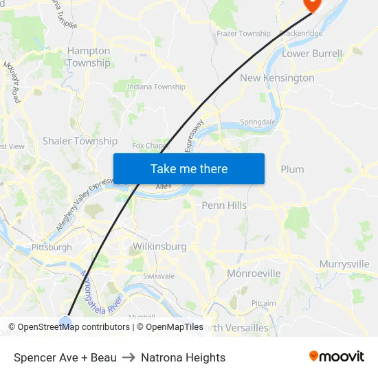 Spencer Ave + Beau to Natrona Heights map
