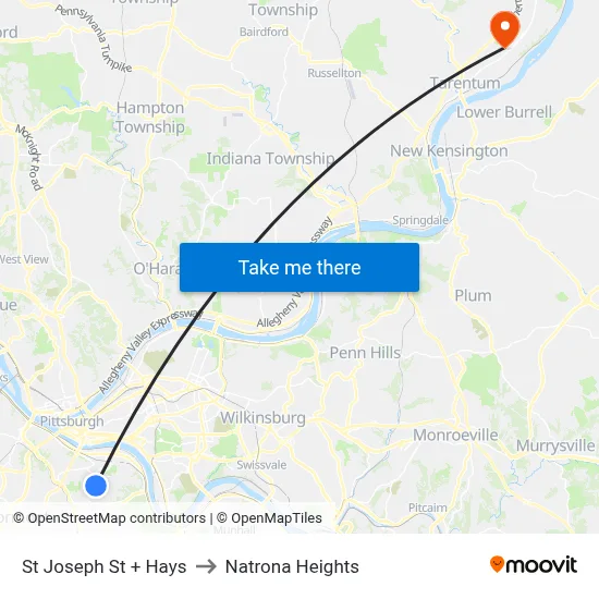 St Joseph St + Hays to Natrona Heights map