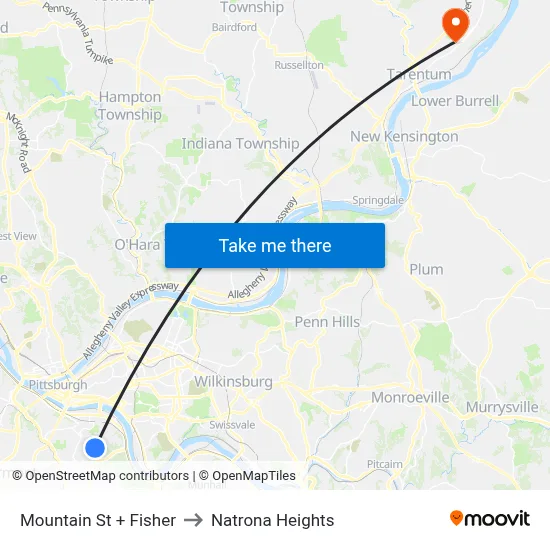 Mountain St + Fisher to Natrona Heights map