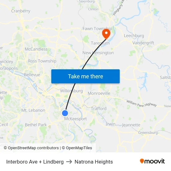 Interboro Ave + Lindberg to Natrona Heights map