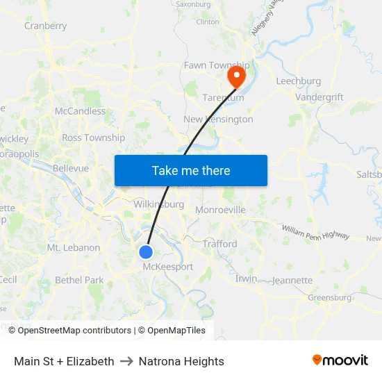 Main St + Elizabeth to Natrona Heights map