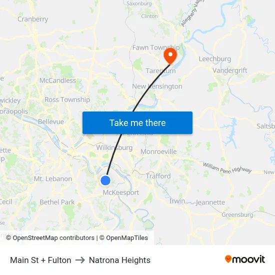 Main St + Fulton to Natrona Heights map