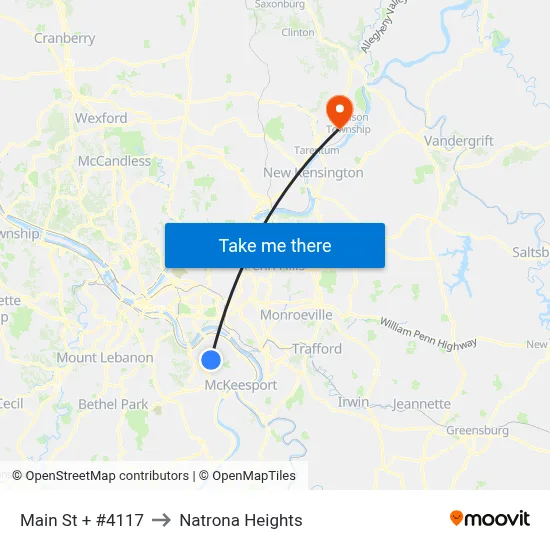 Main St + #4117 to Natrona Heights map