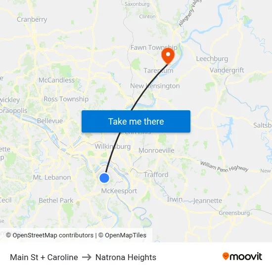 Main St + Caroline to Natrona Heights map