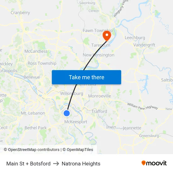 Main St + Botsford to Natrona Heights map