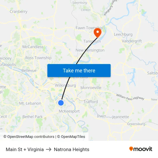 Main St + Virginia to Natrona Heights map