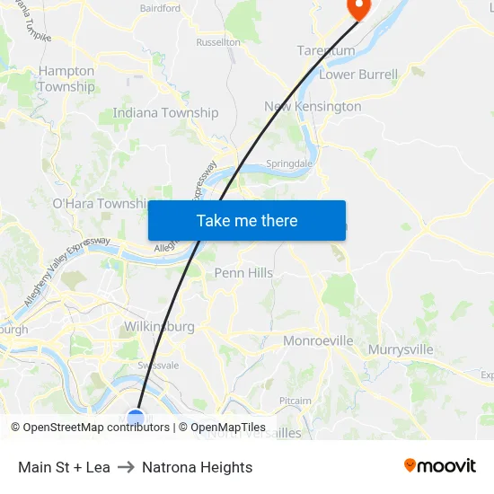 Main St + Lea to Natrona Heights map