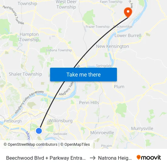Beechwood Blvd + Parkway Entrance to Natrona Heights map