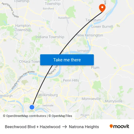 Beechwood Blvd + Hazelwood to Natrona Heights map