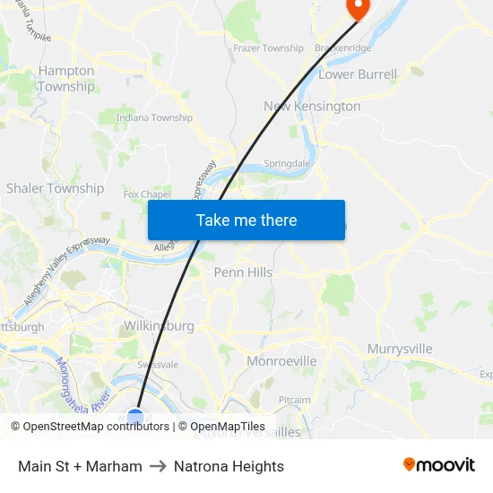 Main St + Marham to Natrona Heights map