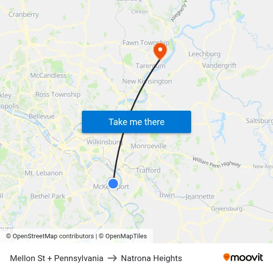 Mellon St + Pennsylvania to Natrona Heights map