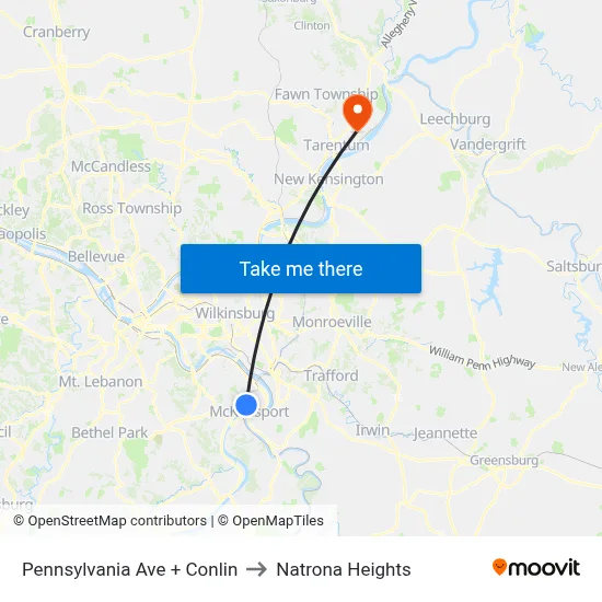 Pennsylvania Ave + Conlin to Natrona Heights map