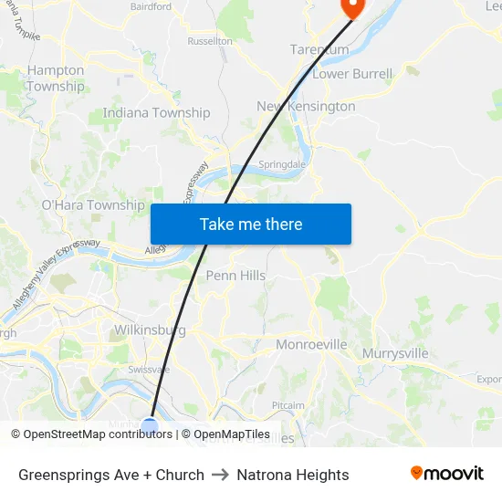 Greensprings Ave + Church to Natrona Heights map