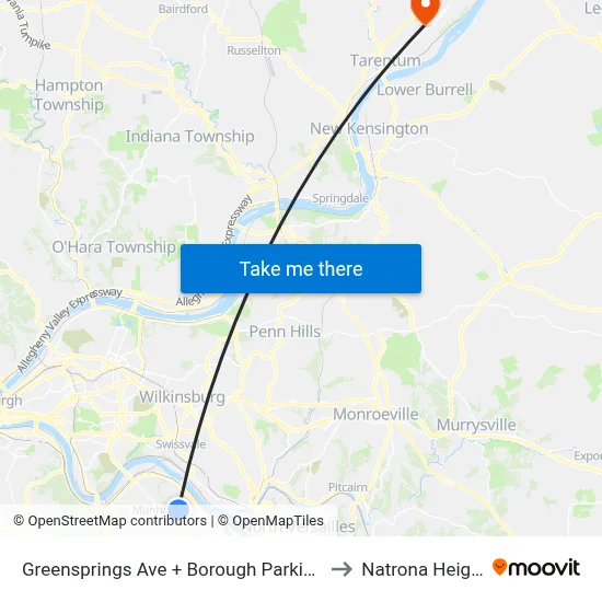 Greensprings Ave + Borough Parking Lot to Natrona Heights map