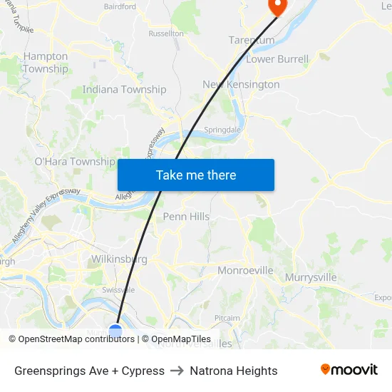 Greensprings Ave + Cypress to Natrona Heights map