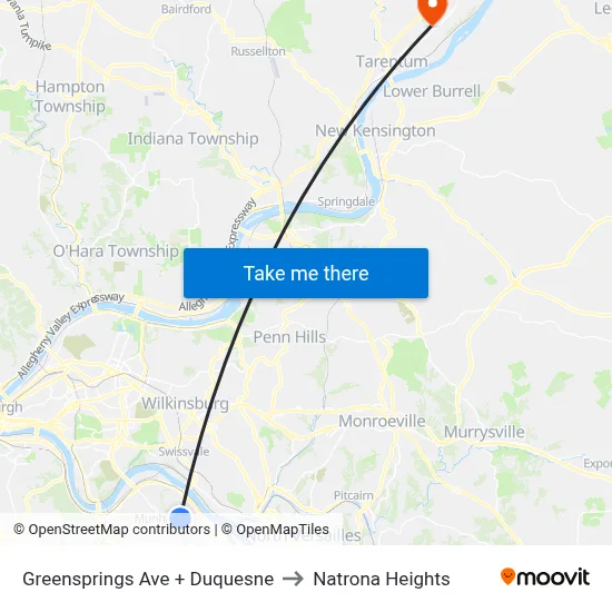 Greensprings Ave + Duquesne to Natrona Heights map