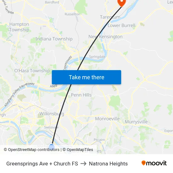 Greensprings Ave + Church FS to Natrona Heights map