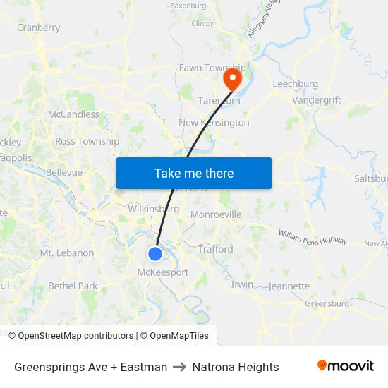 Greensprings Ave + Eastman to Natrona Heights map
