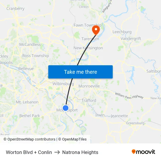 Worton Blvd + Conlin to Natrona Heights map