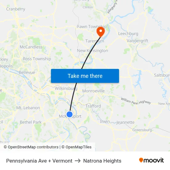 Pennsylvania Ave + Vermont to Natrona Heights map