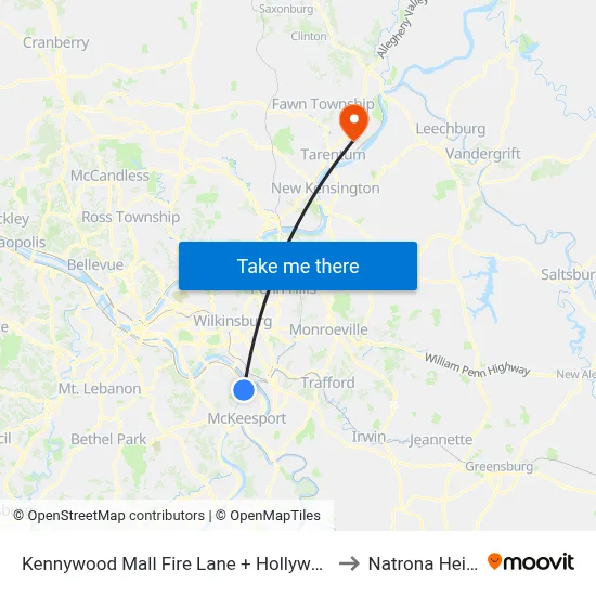 Kennywood Mall Fire Lane + Hollywood Video to Natrona Heights map