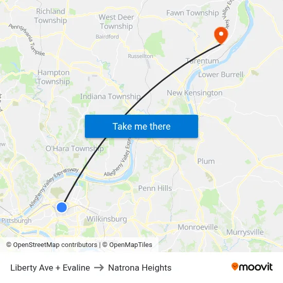 Liberty Ave + Evaline to Natrona Heights map