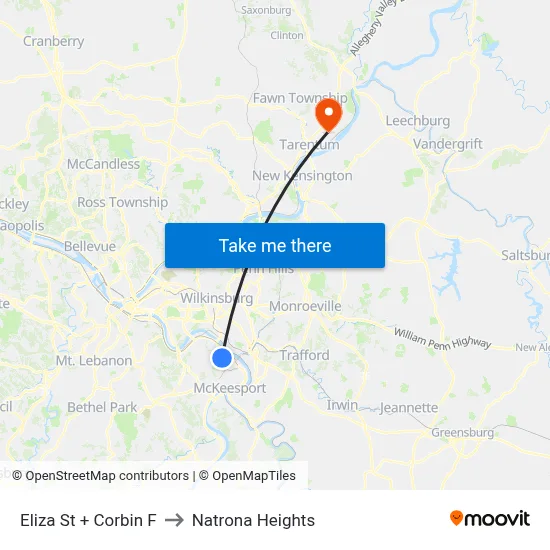 Eliza St + Corbin F to Natrona Heights map