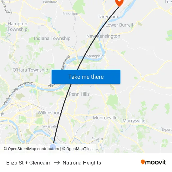 Eliza St + Glencairn to Natrona Heights map