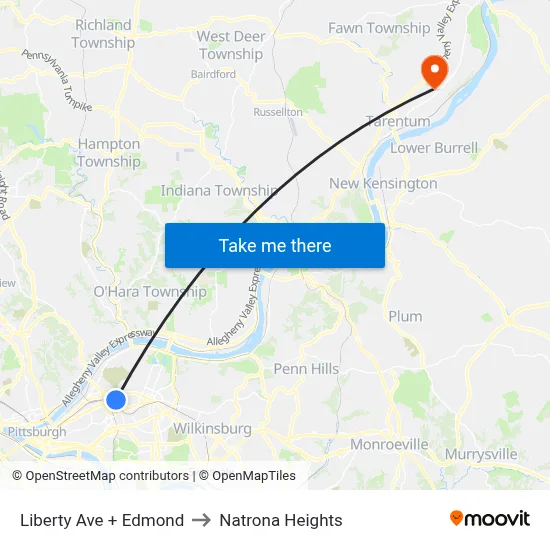 Liberty Ave + Edmond to Natrona Heights map