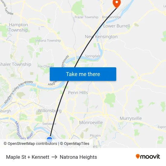 Maple St + Kennett to Natrona Heights map