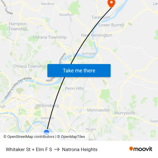 Whitaker St + Elm F S to Natrona Heights map