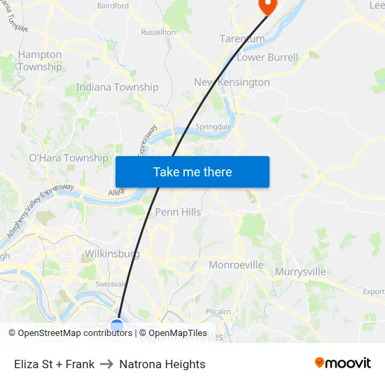 Eliza St + Frank to Natrona Heights map