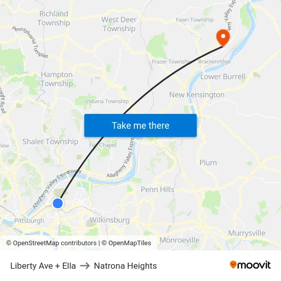 Liberty Ave + Ella to Natrona Heights map