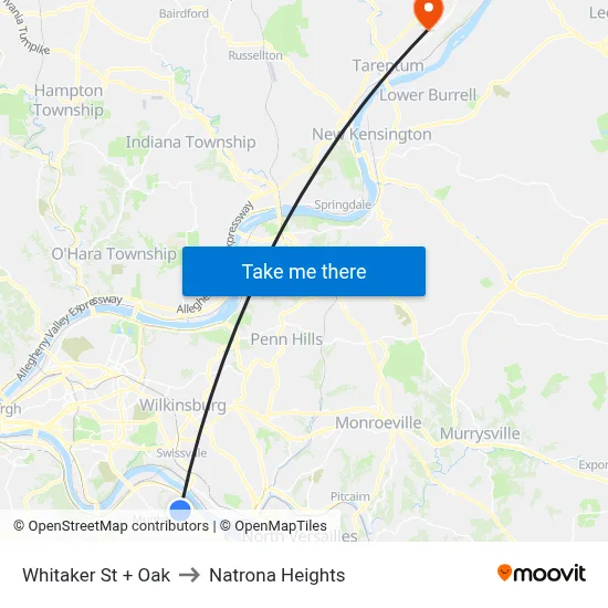 Whitaker St + Oak to Natrona Heights map
